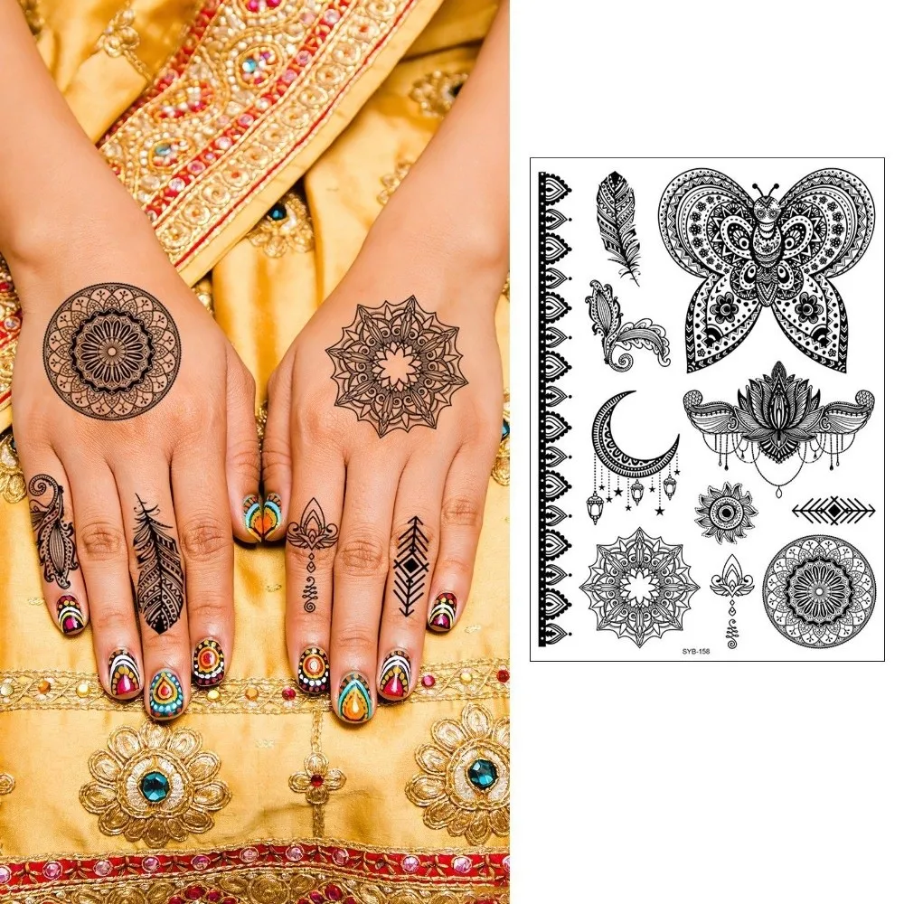 

Водостойкие переводные наклейки-тату с мандалами и цветами хны, имитирующие индийское мехенди, временные, мгновенные