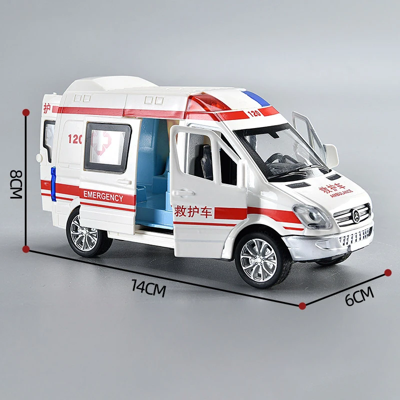 1:32 Simulated Ambulance Model Sound and Light Pull-back Finale Alloy Car Model Double-door Children\'s Alloy Car Toy Gift