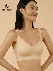 BirdTree Lining 90% Silk Simplicity Bra For Women, Solid Wire Free, Traceless Fashion Underwear, 2025 Summer P42860QC