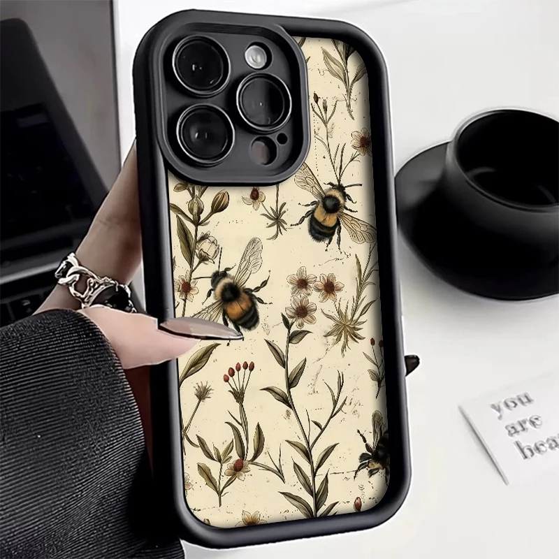 Floral And Bee Pattern Phone Case For Samsung Galaxy S26 S25 Ultra S24 FE S23 S22 S21 Plus A17 A37 A57 A56 A55 A54 Bumper Cover
