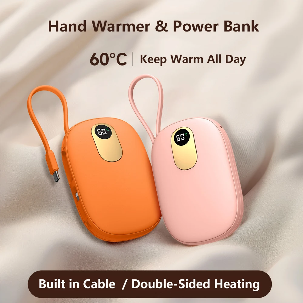 

2 in 1 Hand Warmer Power Bank 10000mAh Built in Cable 3A Fast Charging Powerbank for iPhone 17 Samsung Xiaomi External Battery