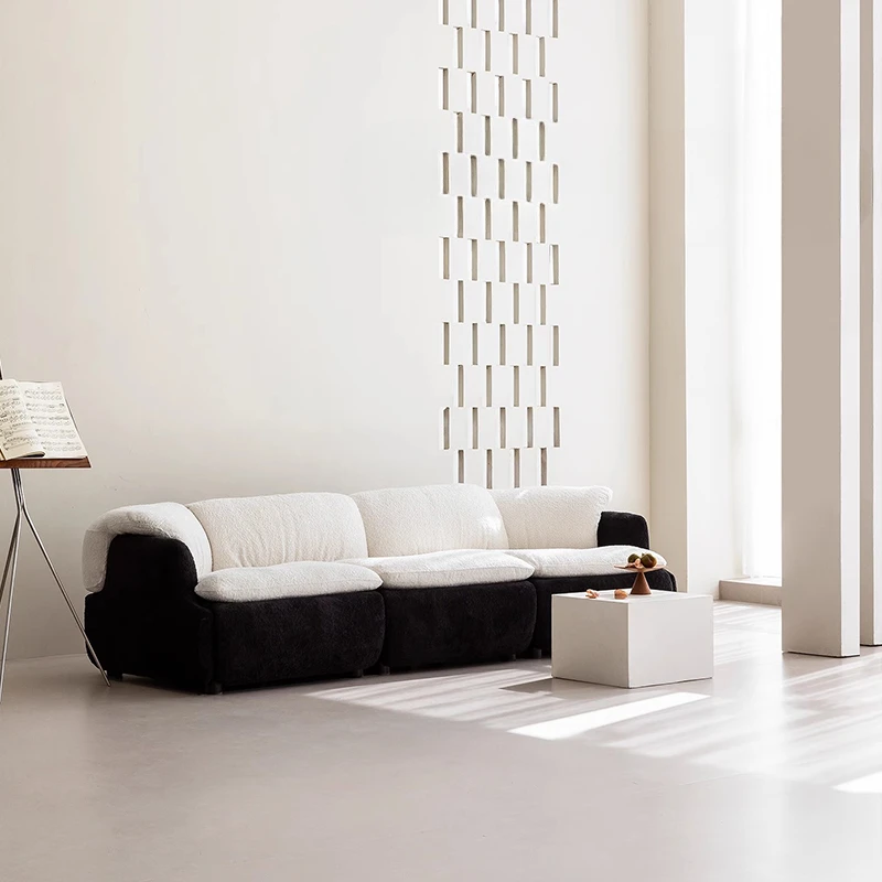

Black and White Colorblock Creamy Style Seater Sofa Alpaca Velvet Ultra - Soft Modular Perfect Cozy Living Rooms Furniture FYLS
