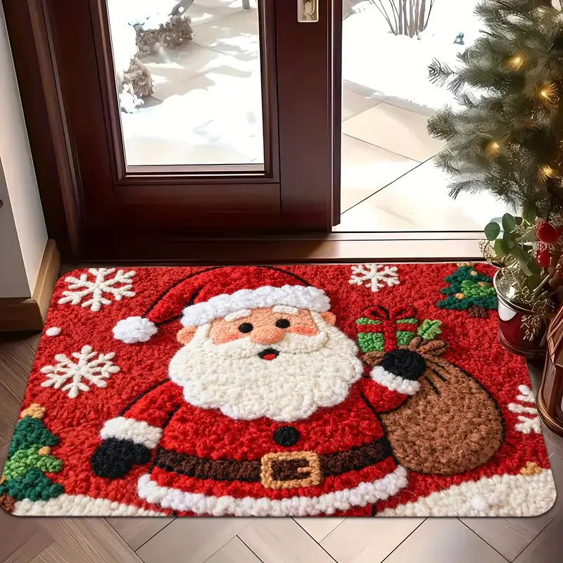 VIKAMA Santa Claus Christmas Doormat Red Snowman Tree Gifts Merry Christmas Welcome Mat Entryway Rug Front Porch Decor