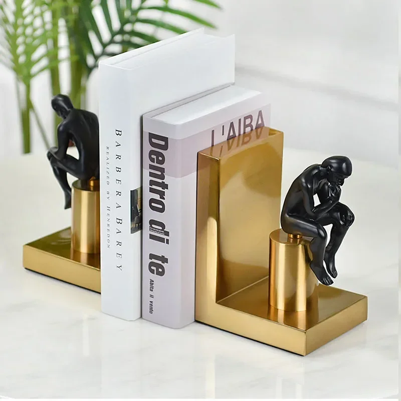 

European Style Light Luxury Metal Plating Figure Thinker Bookend Office Study Book Stand Model Furniture Soft Decoration