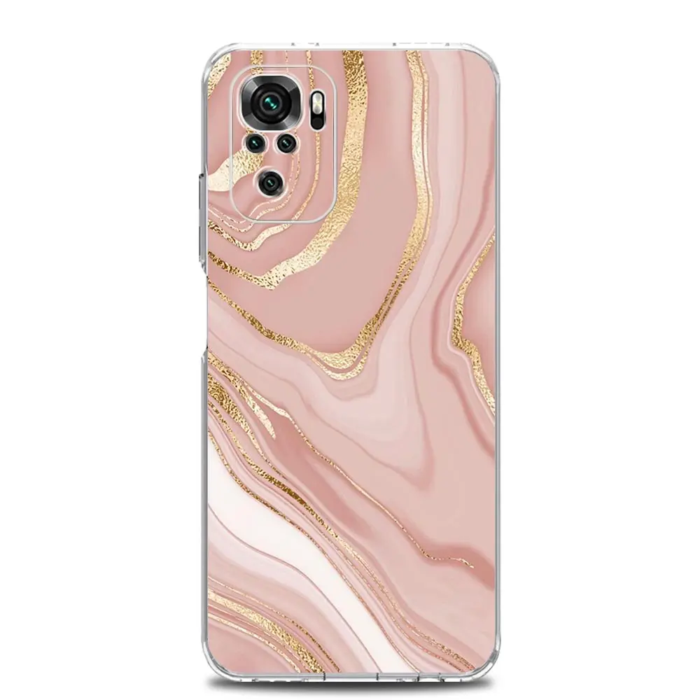 حافظة لهاتف شاومي ريدمي نوت 14 13 12 5G 9 8 10 11 Pro Plus 4G 9T 13C 12C 10C 9C 9A غطاء ناعم شفاف جميل فن ذهبي وردي