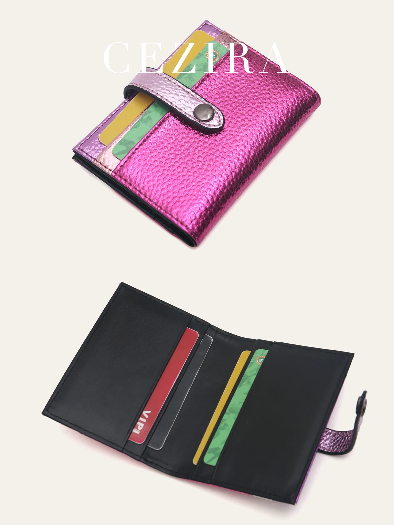 أزياء معدنية كتلة اللون بو الجلود حامل بطاقة الائتمان المرأة الملونة Bifold محفظة قصيرة فتحات بطاقة متعددة المحفظة المحمولة