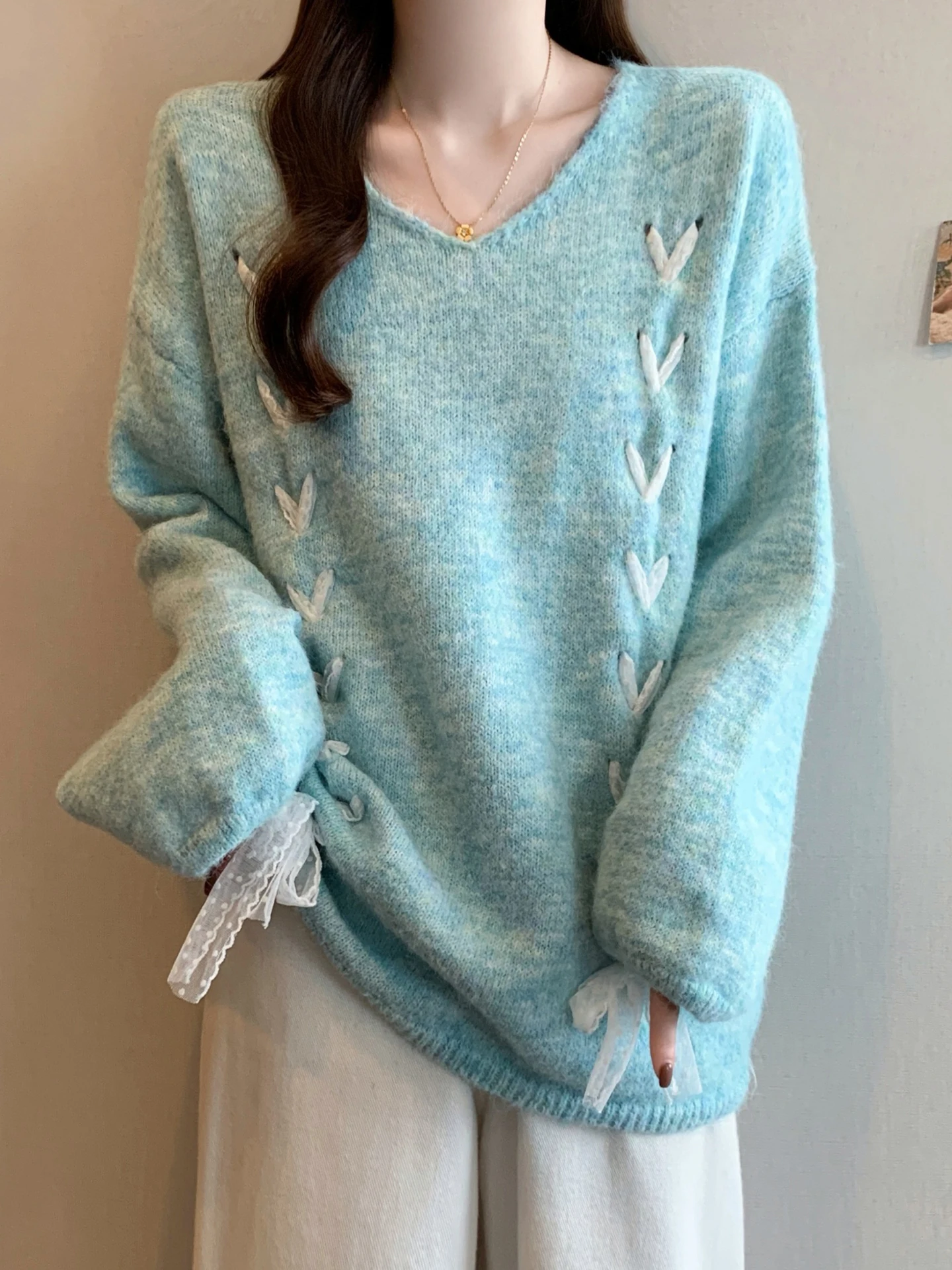 

Women's V-ne Knitted Sweater Knot Belt Soft Cozy Large Size Autumn Winter Faionable Top Casual Commute Sle