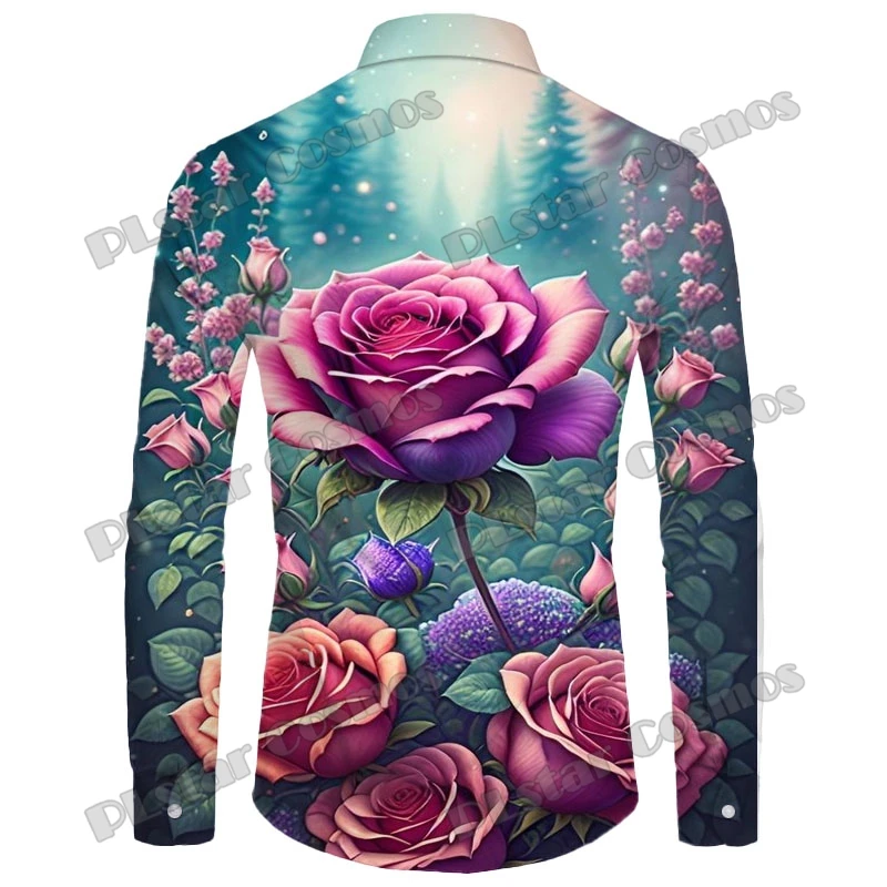 PLstar Cosmos Flowers Rose Graphic 3D Printed Fashion Men's Long Sleeve Button Down Shirts Spring Mens Casual Lapel Shirt CXS07