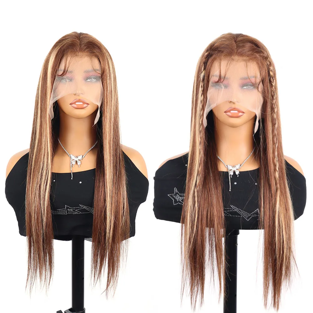 360 Full HD Lace Highlight Wig Human Hair 4/27 Brown Ombre Bone Straight Human Hair Wig 30 Inch HD Lace Frontal Human Hair Wig