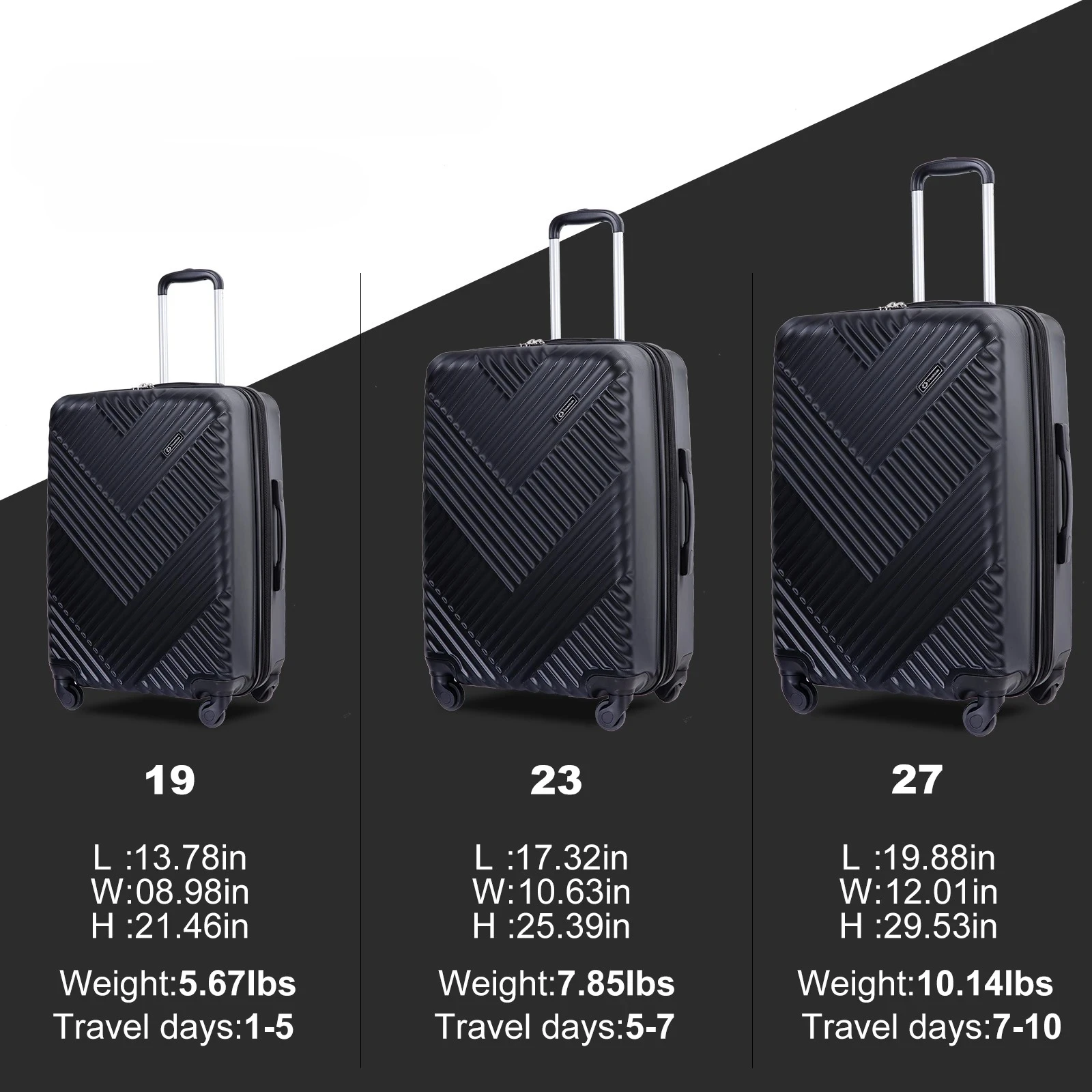 Set di valigie da 3 pezzi con doppia ruota girevole, set di valigie Custodia rigida per PC con lucchetto TSA e borse portaoggetti per organizer