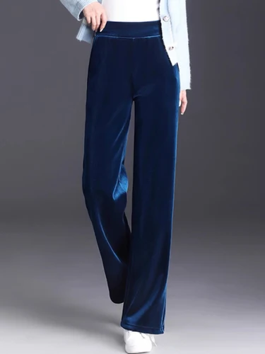 Pantalones de pierna ancha de terciopelo dorado para primavera y otoño, pantalones informales colgantes de cintura alta, pantalones rectos holgados azules para mujer 6XL 2024
