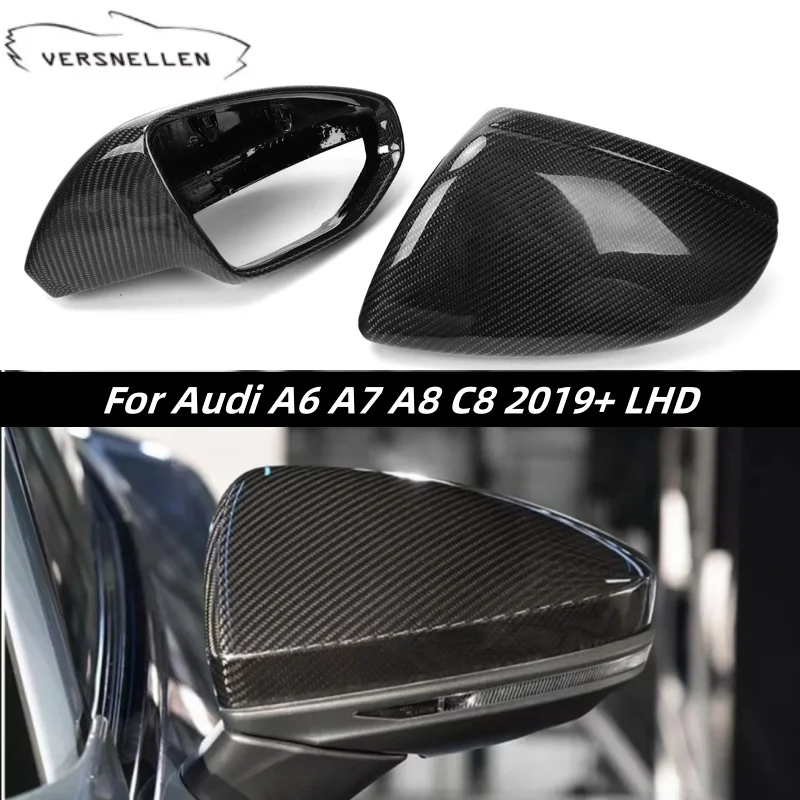 For Audi A6 A7 A8 C8 2019 - UP LHD Carbon Fiber Rear View Side Mirror Cover Replacement Style Carbon Side Caps With Lane Assit