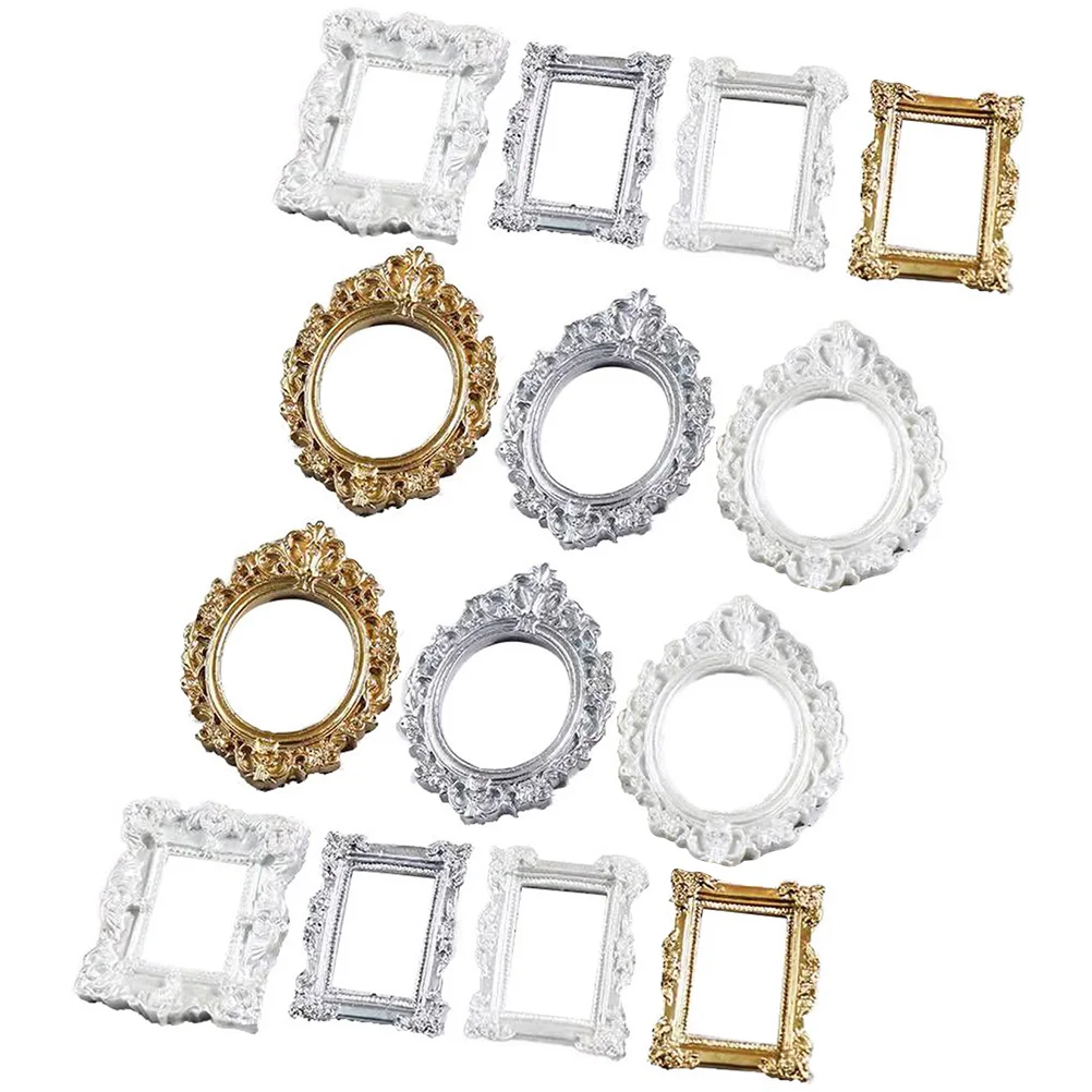 

14pcs Baroque Style Handmade Accessories Mini Frame Resin Craft Ornament For Diy Phone Case Decor Vintage Small Frames Home
