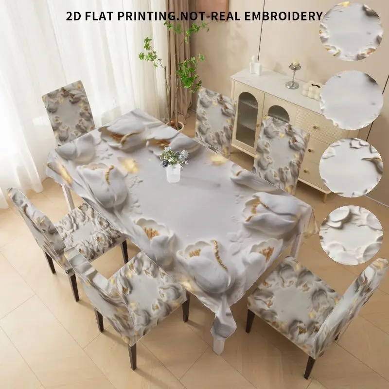 Stretch dining chair cover Bow chair cover Tablecloth, Dragonfly Butterfly Tulip Rose Hummingbird 2D flat pattern