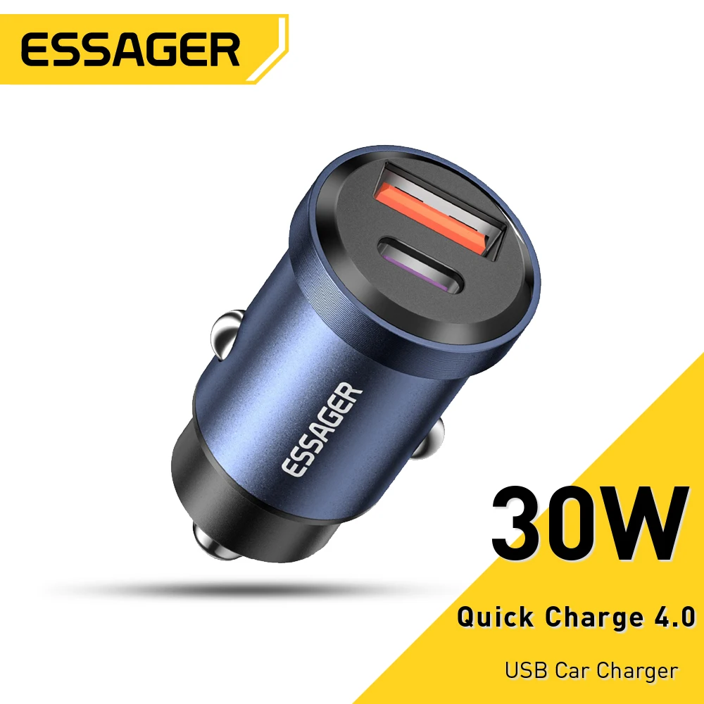 

Essager USB Car Charger Quick Charge 4.0 QC4.0 PD3.0 SCP 5A Type C 30W Fast Car USB Charger For iPhone 13 12 Xiaomi Mobile Phone