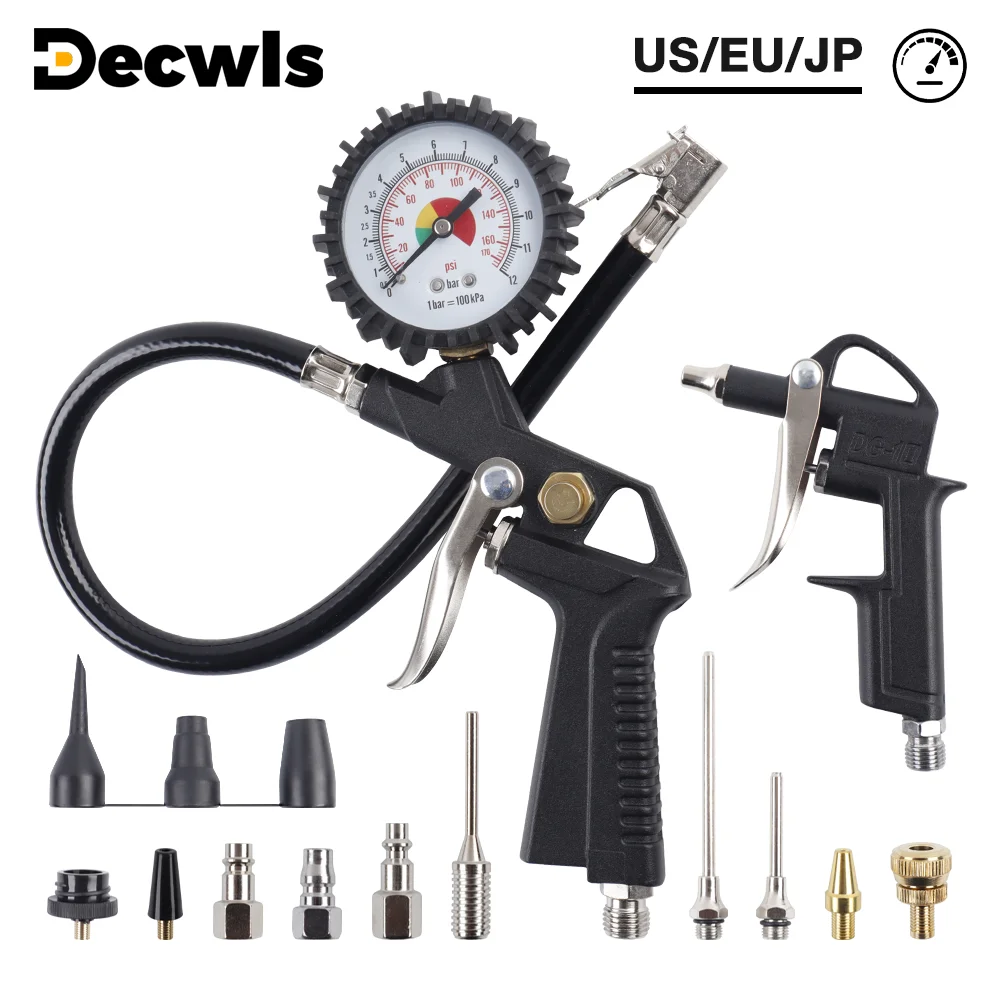 

Многофункциональный автомобильный пневматический пистолет для накачивания шин 0-220 PSI, интерфейс EU/US/JP, манометр, пневматический инструмент, подходит для накачивания воздушных шаров/спортивных мячей/батутов.