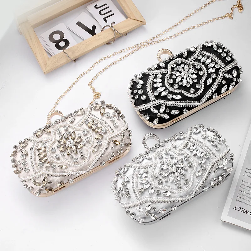 

Diamond-encrusted Dinner Handmade Bead Embroidery Evening Rhinestone Ring Button Head Banquet Bag Evening Clutch Hand Bag Ladies