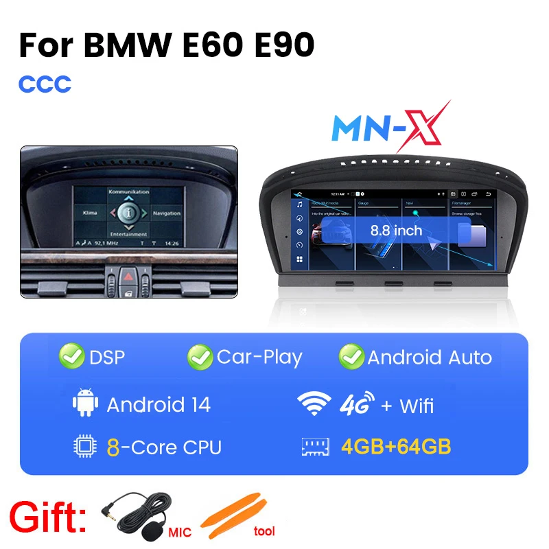 4G Lte 128Gb Android 14 Auto Multimedia Radio Speler Voor Bmw 3 Series E60 E61 E63 E64 5 Series E90 E91 E92 E93 Carplay Navigatie