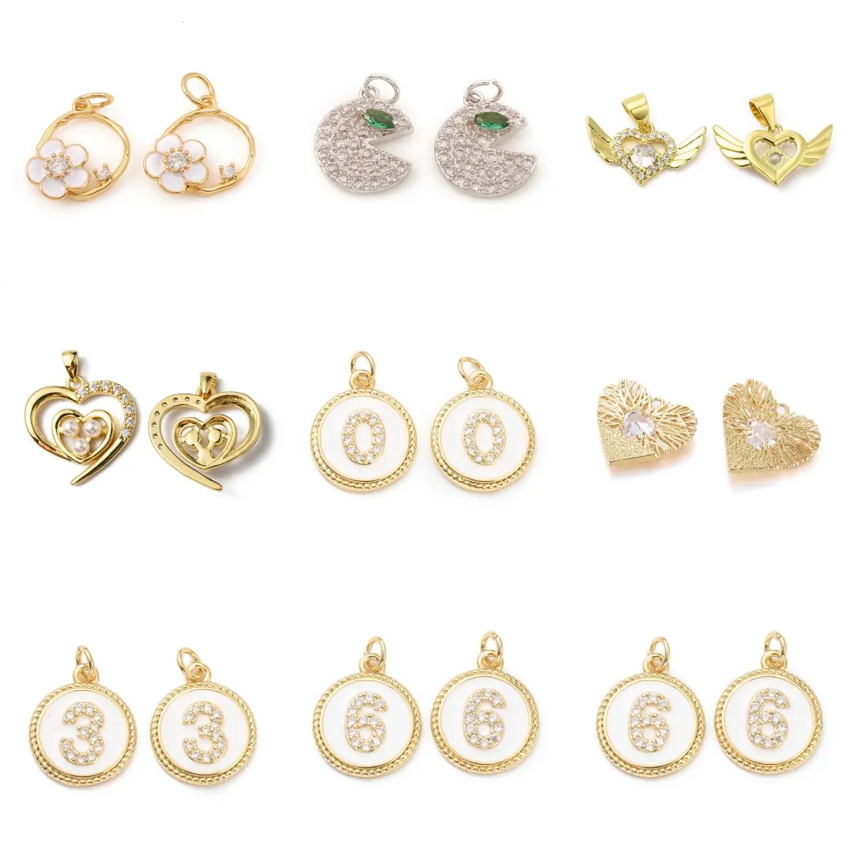 

10pcs Brass Cubic Zirconia Jewelry Pendants for Women, DIY Necklace Earring Making Supplies