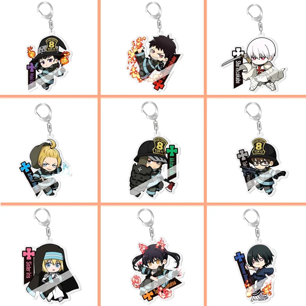 

Fire Force Shinra Kusakabe Anime Keychain Arthur Boyle Kotatsu Tamaki Cartoon Keyring Bag Tag Baji Accessory