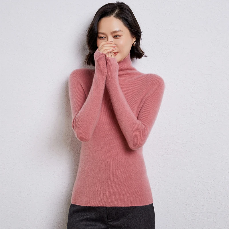 เสื้อสเวตเตอร์ไหมพรมแขนยาวคอสูงสำหรับผู้หญิง ใส่ได้ทั้งฤดูใบไม้ร่วงและฤดูหนาว ระบายอากาศได้ดี ทรงหลวม คุณภาพสูง