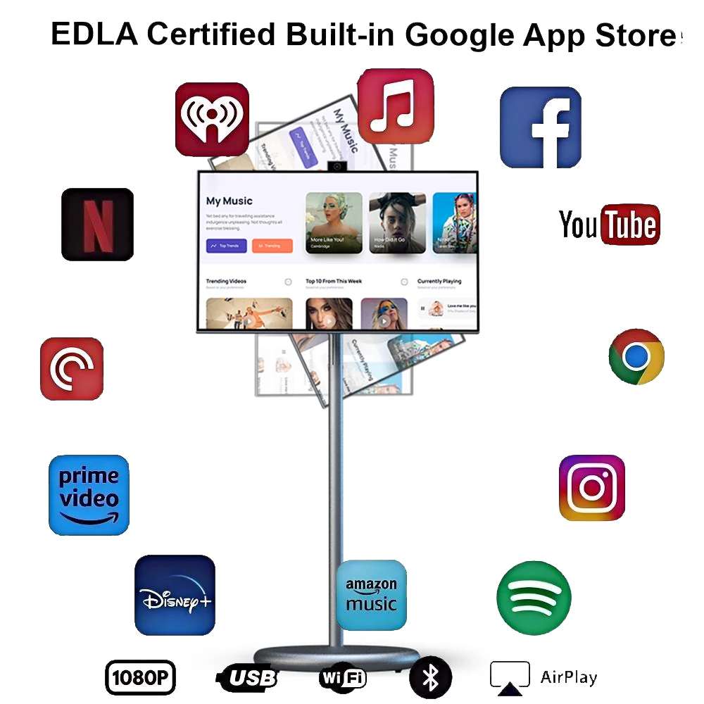 شاشة تلفزيونات ذكية Iptv كبيرة الحجم 27 32 بوصة كمبيوتر لوحي مدمج ببطارية مكبر صوت أندرويد 13 شاشة لمس محمولة تلفزيون ذكي
