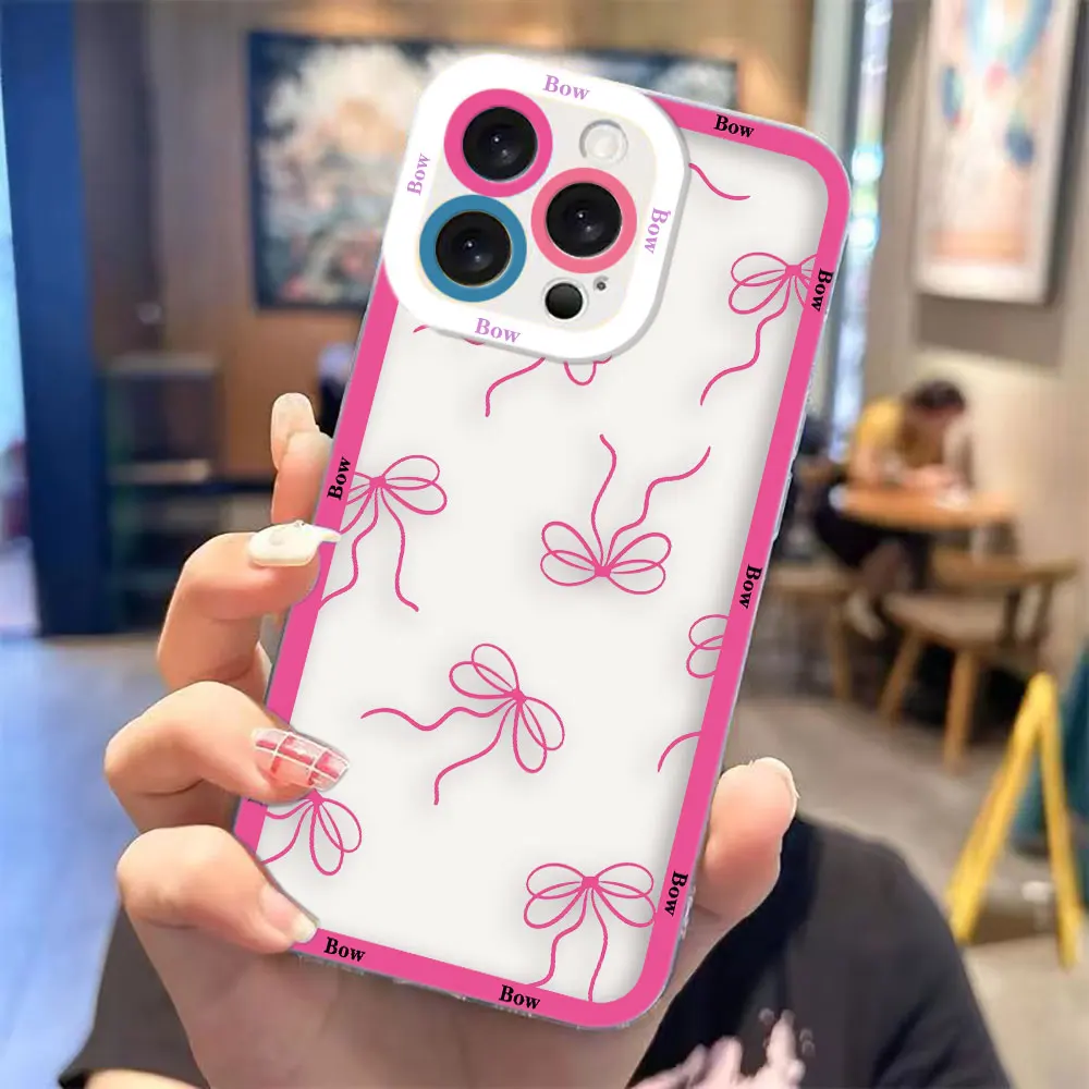 Clear Phone Case For VIVO V60 V70 FE V20 V21 V21E V23 V23E V25 V27 V27E V30E V30 V40 V50 Y03 Y02 Case Cover Pink Purple Red Bow