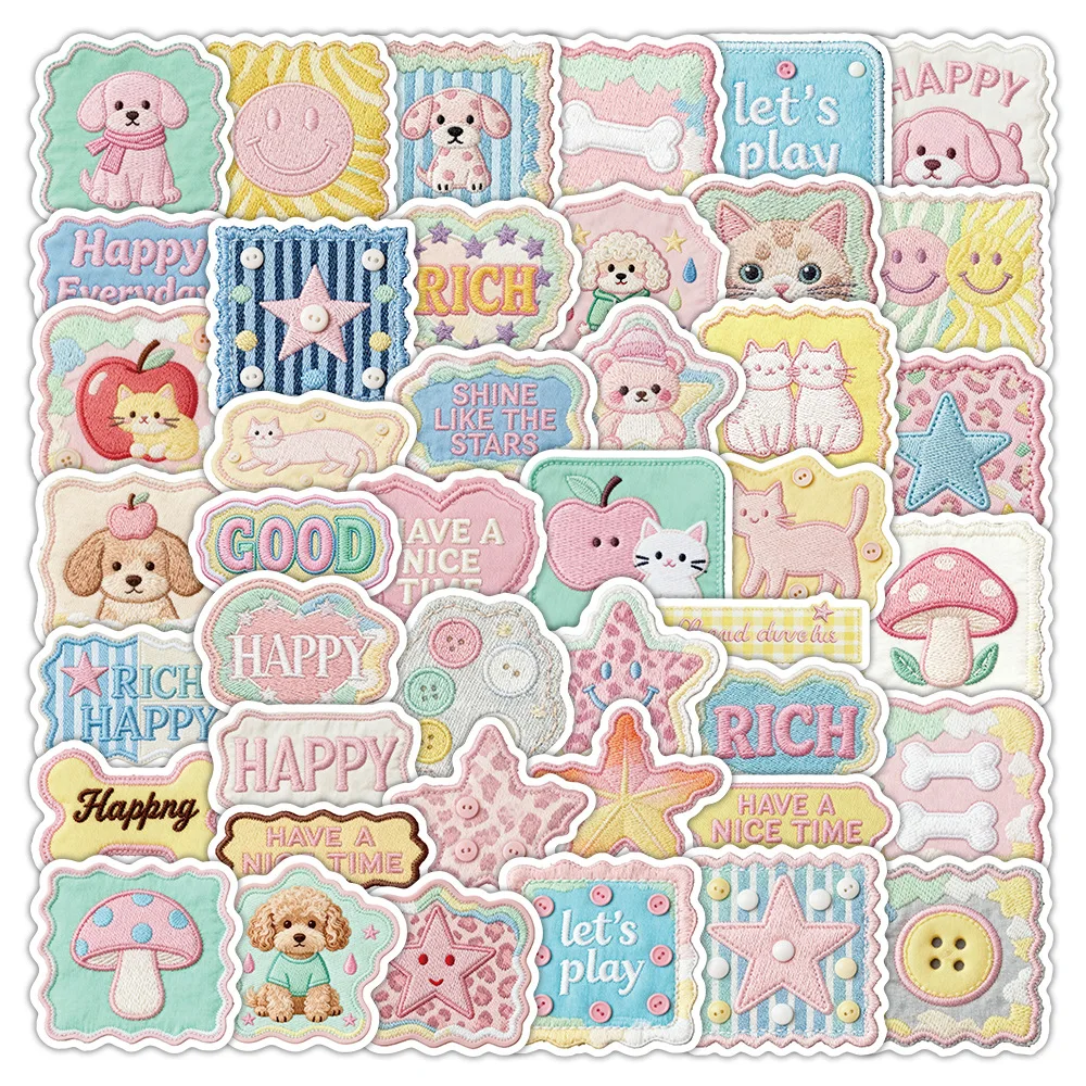 50-Pack Adorable Fresh Embroidery Pattern Stickers Waterproof Decorative Guitar Luggage Notebook Stationery Decals