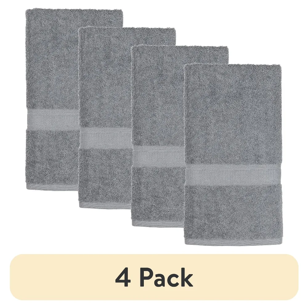 (4 pack) Mainstays Basic Hand Towel, Soft 100% Cotton and highly absorbent Hand Towel, Grey