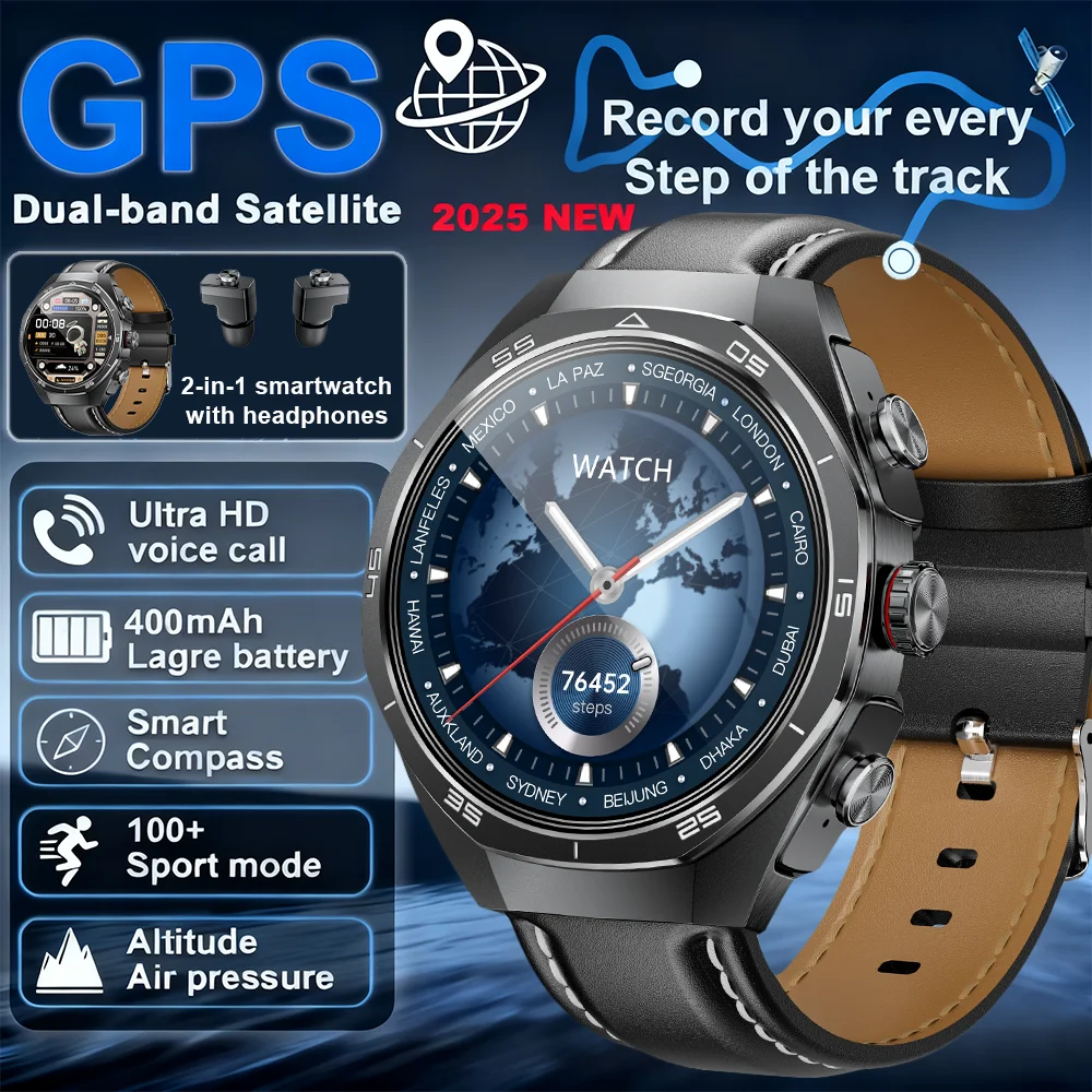 신형 스마트 워치 남성용 TWS 2-in-1 블루투스 이어폰 내장 스피커 HIFI 9D 사운드 퀄리티 헬스 블루투스 통화 스마트 워치