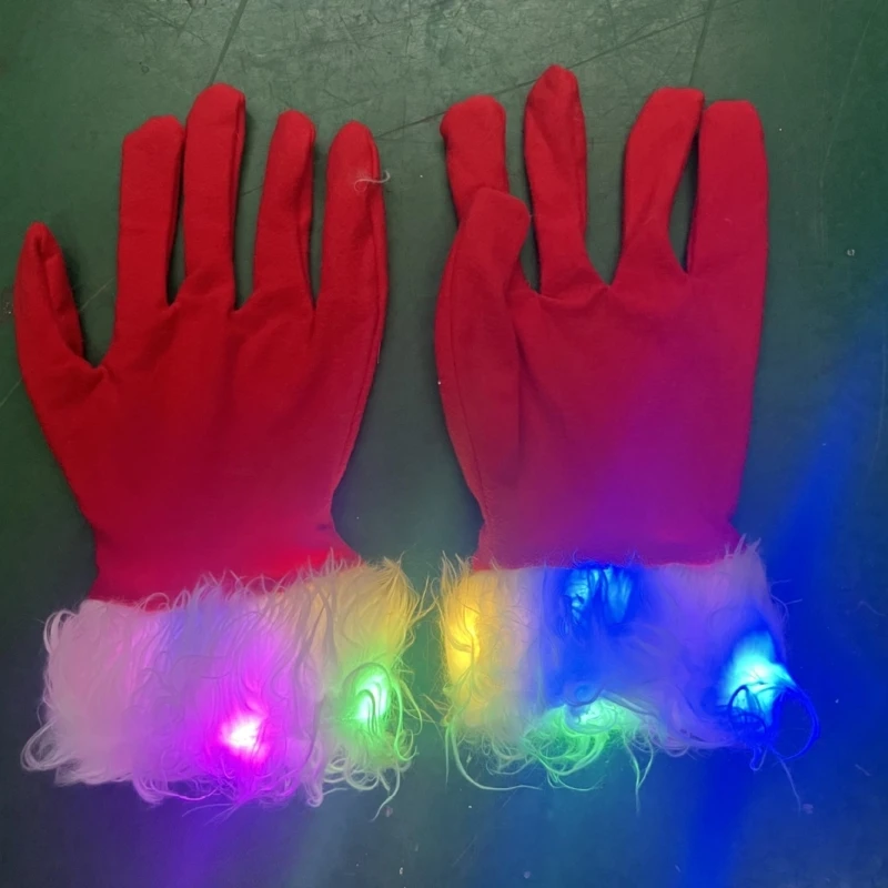 Flashing Furry Christmas Party Gloves Cosplay Costume Santa Gloves for Adult Children Holiday Props Gloves Party Supply