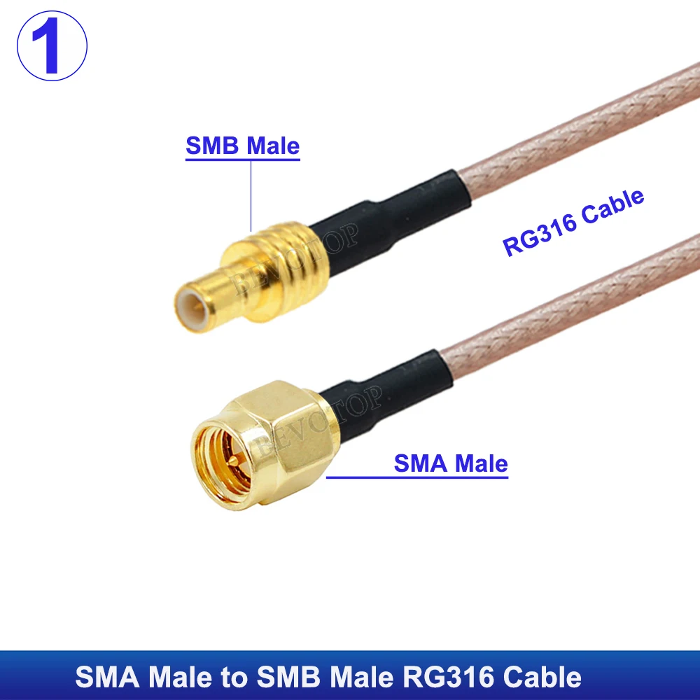 1Pcs Brown RG-316 SMA to SMB Connector 50 Ohm Low Loss SMA to SMB RG316 Cable Pigtail Jumper 10CM-5M