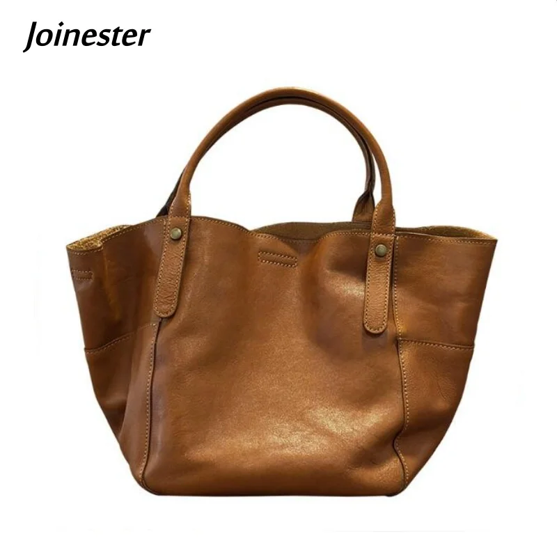 Genuine Leather Large Tote Bag for Women Soft Vintage Casual Handbag Versatile Shoulder Messenger Bags with Pouch