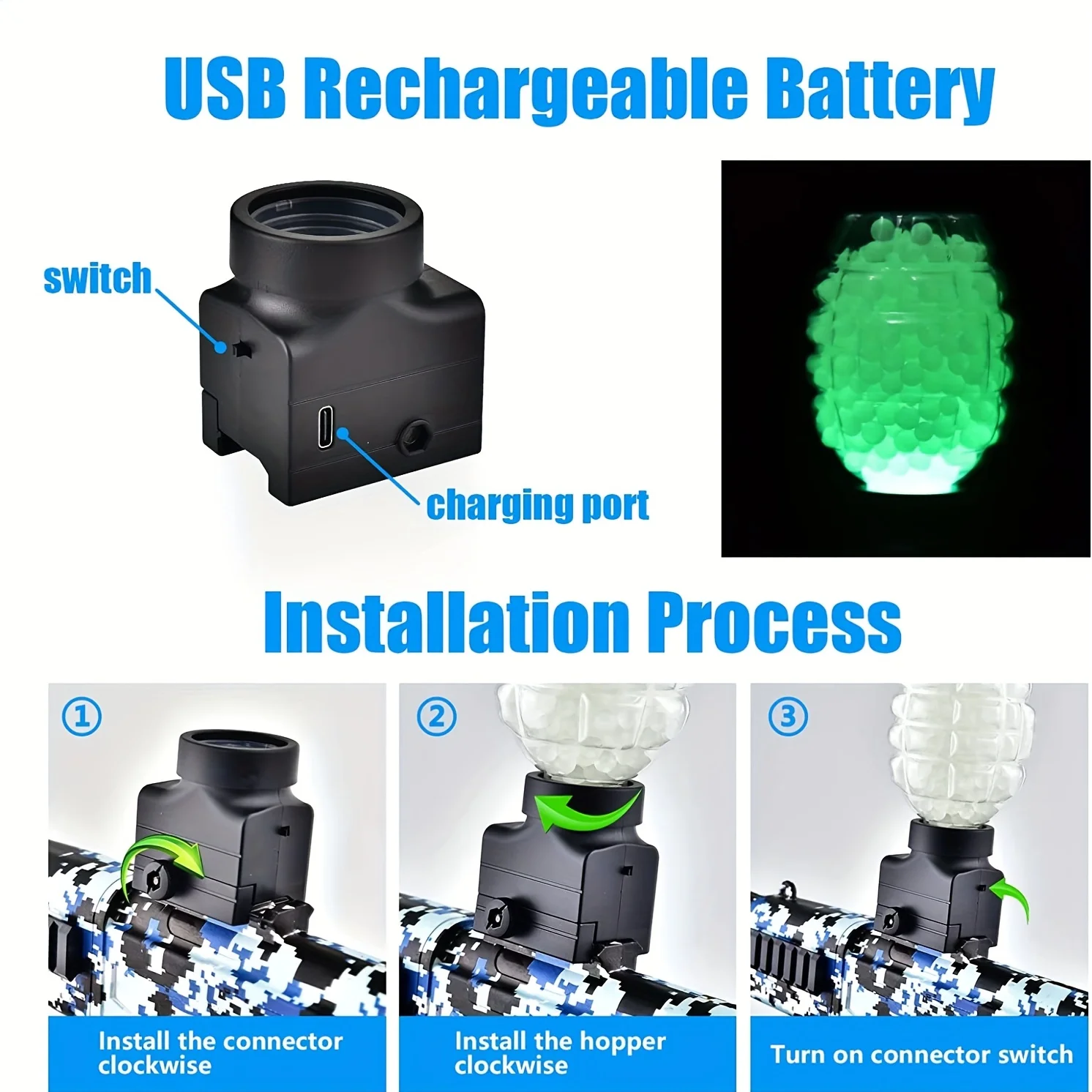 젤 볼 블래스터 활성제, 2팩이 포함된 젤 건 액세서리 어둠 속에서 빛나는 스플래트 건 탄약, 젤 블래스터와 호환 가능
