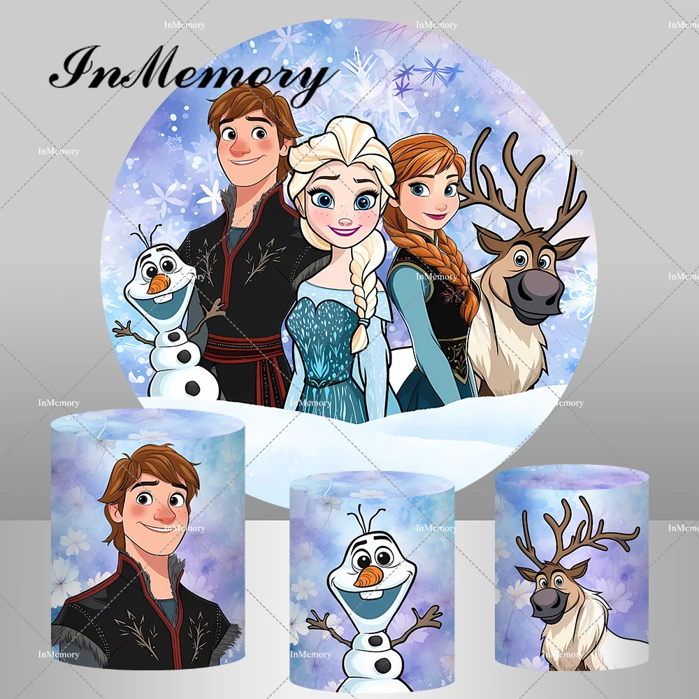 Arrière-plan rond de princesse la reine des neiges Disney, Elsa et Anna, pour fête d'anniversaire pour filles, arrière-plan de photographie circulaire, bannière de réception-cadeau pour bébé