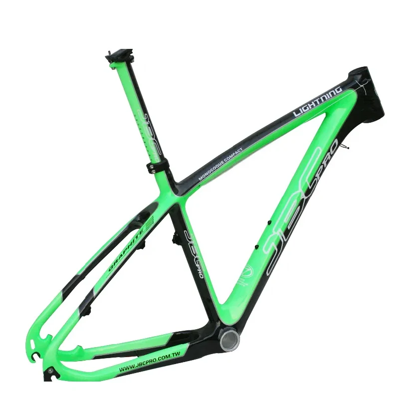 Mountain Bike Carbon Frame, MTB Frame, Seat Post, BB30, 16 in, 17 in, Green