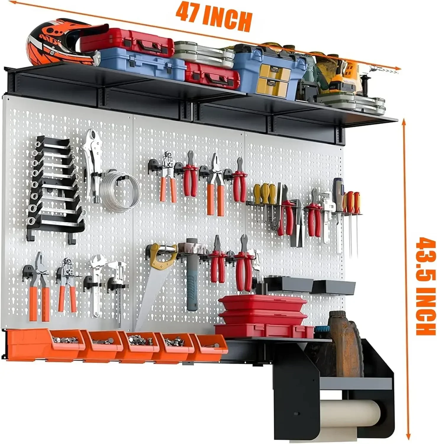 Customized Pegboard Wall Organizer Garage Metal Utility Tool Storage Kit with Toolboard Hooks Accessories Wall Mounted Bins