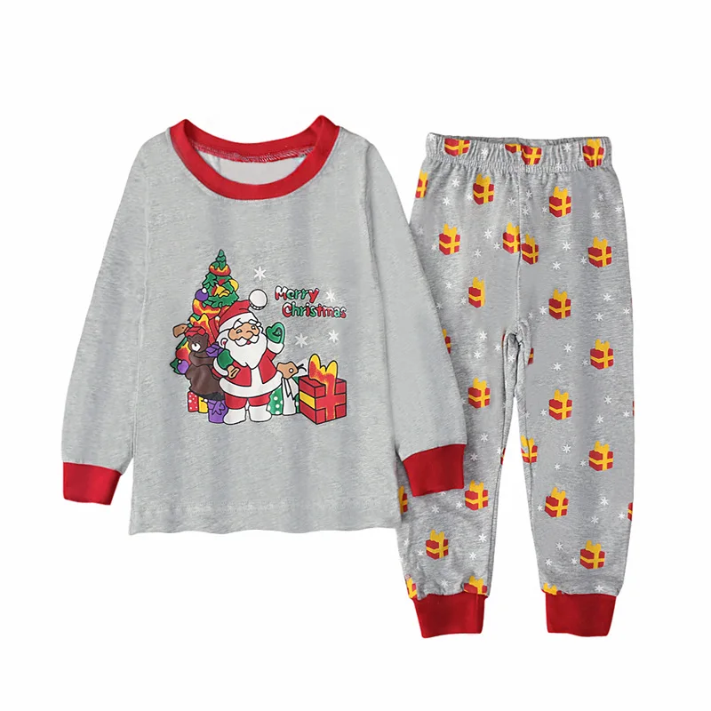 Pyjama Gris Imprimé Père Noël pour Enfant, Ensemble 2 Pièces, T-shirt et Pantalon, Vêtements de Nuit Doux, pour Bébé Garçon et Fille