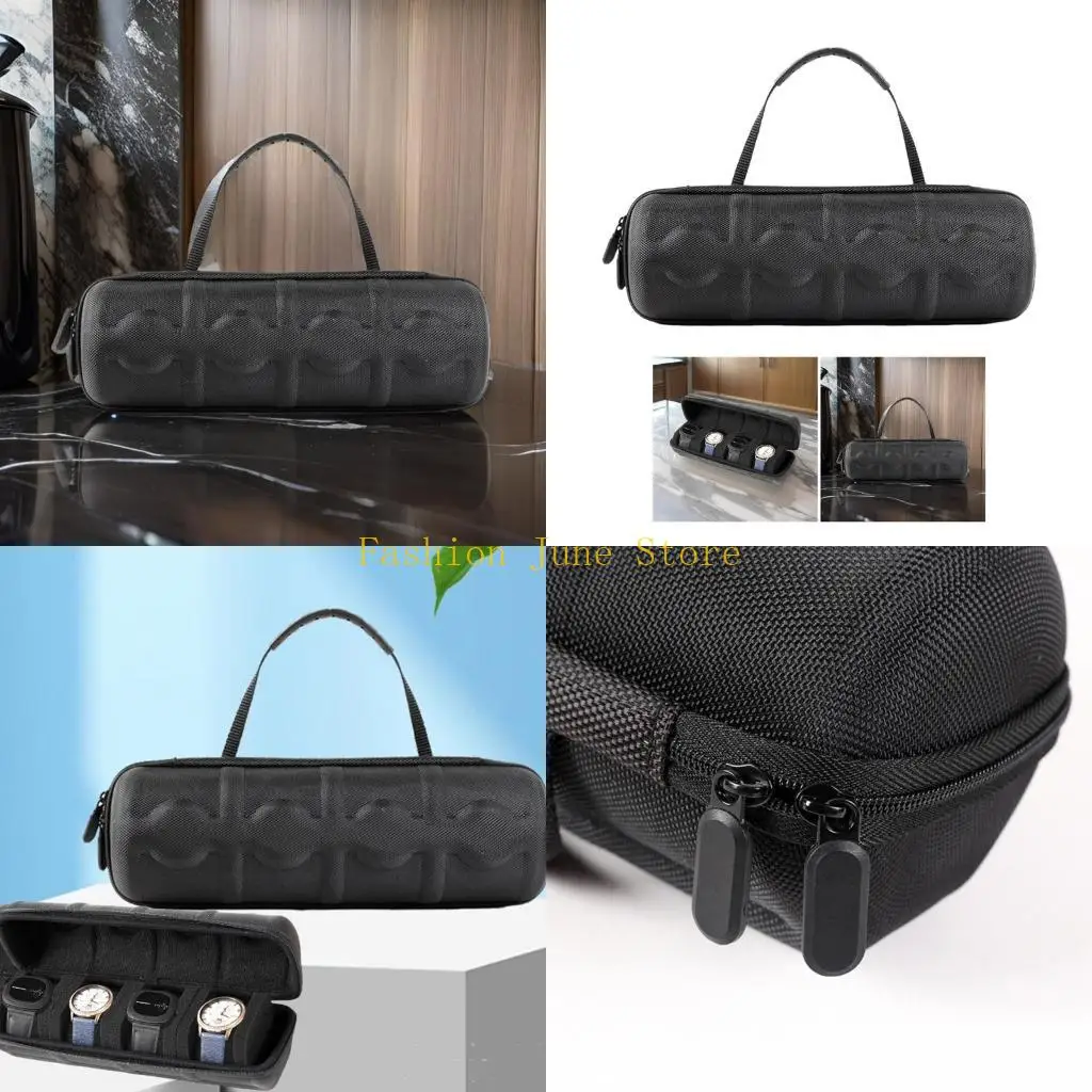N5KA Men's Watch Storage Case with 4 Slots Travel Friendly Wristwatch Protective Soft Lined Zippered Box Home Accessory