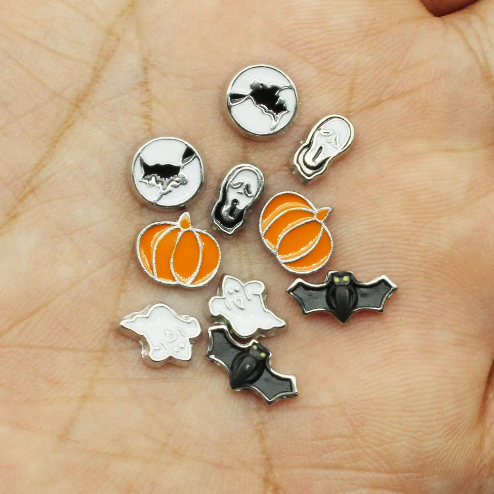 New Halloween 20pcs Bat Gost Floating Charms Living Glass Memory Lockets Bracelet Pendants Diy Jewelry Accessory