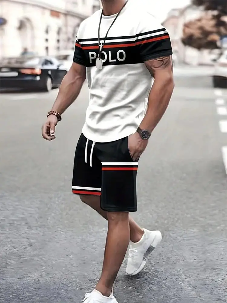 

Outdoor Urban Short Sleeves And Shorts, Two-piece Loose Suit For Men In Summer 2025, Mixed Color Texture Print