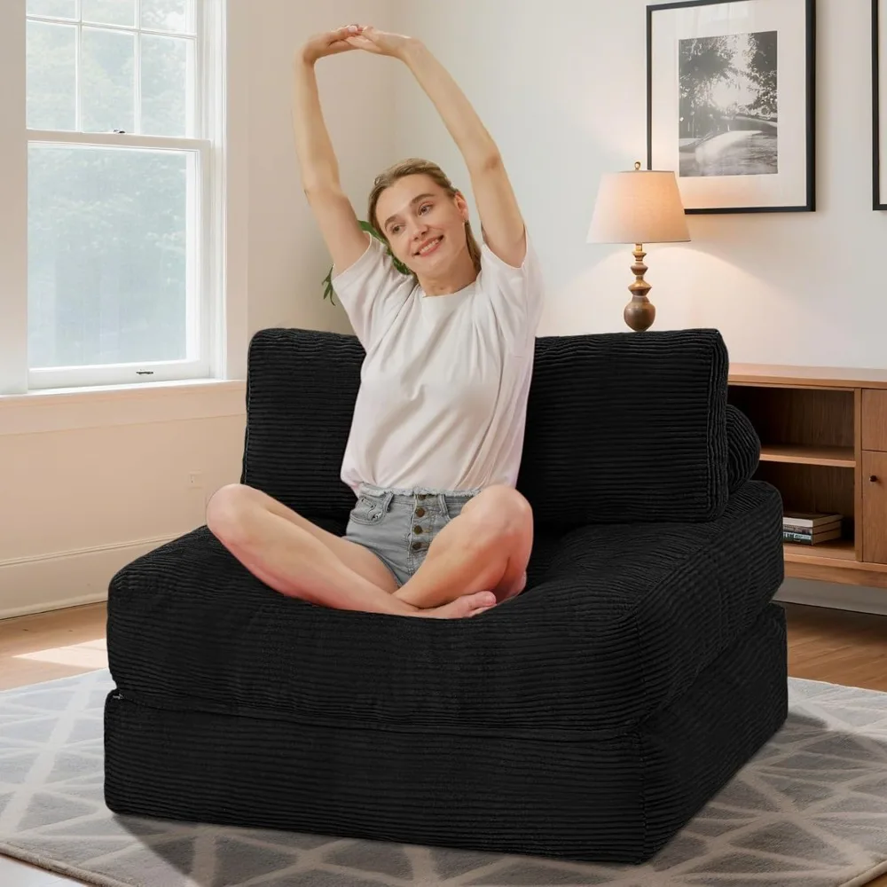 

Folding Sofa Bed Convertible Sleeper Chair with Dual Pillow Handle Foldable Floor Lounge