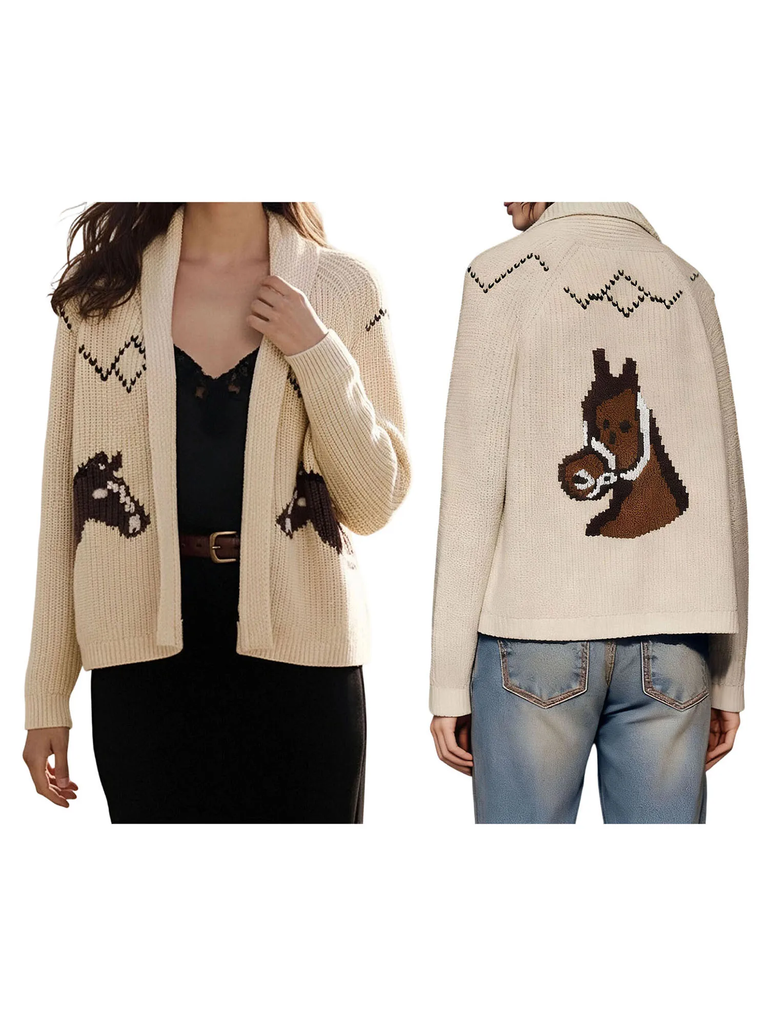 

Stylish Women s Oversized Knit Cardigan with Nautical Theme Long Sleeves V-Neck and Open Front Design for a Chic Look