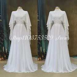 High Neck Muslim Caucasian Wedding Dresses Luxury High Neck Lace Appliques Beaded Ethnic Wedding Customised suknia ลlubna