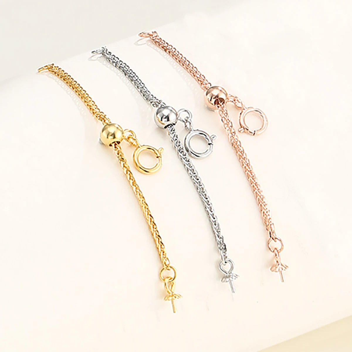 

2pcs 925 Sterling Silver Adjustable Necklace Bracelet Chain Extender with 3mm Flower Cup Connector for Pearl Jewelry Making