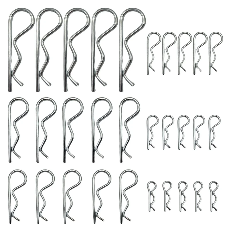 30 Pcs Cotter Pins Spring FastenerAssortment Kit for Hitch Pin Lock einfach zu installieren Metall verzinkt R-Typ Splinte