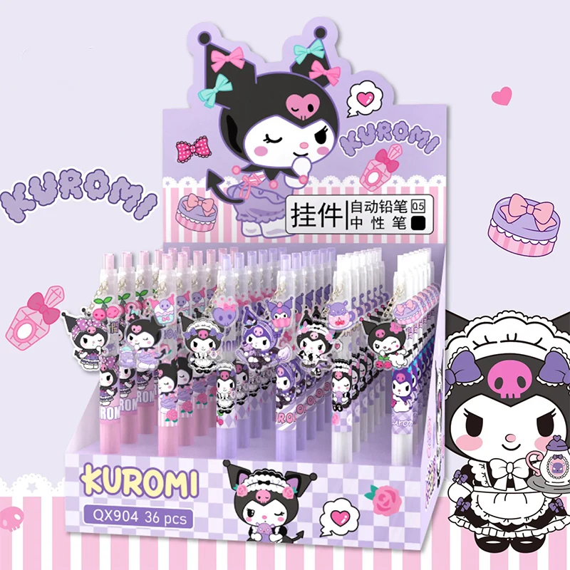 36pcs Cartoon Sanrio Kuromi Pendant Press Pen Cute Kuromi Neutral Pen Student Writing Stationery Office Stationery