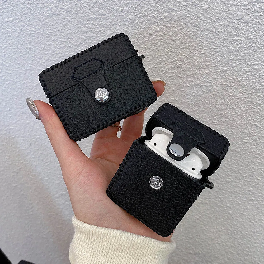 Funda de cuero de Color sólido para auriculares Bluetooth con botón, bolsa antipérdida para Apple Airpods 1, 2, 3 Pro, funda protectora para Airpod