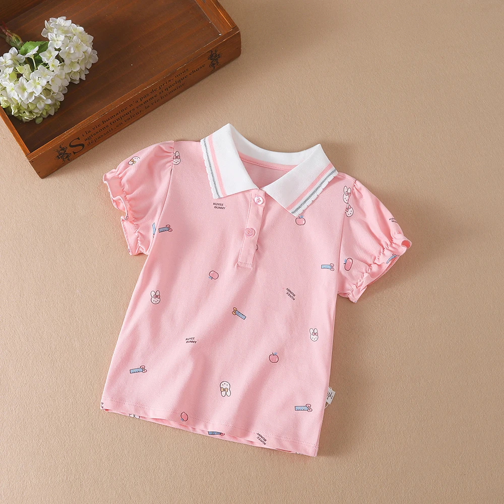 Baby Girls Summer Shirt 2024 New Kids Cotton Short Sleeved Clothes Kids Polo T-shirt Baby Turn-Down Collar Clothes