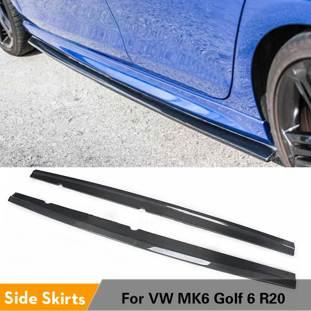 2PCS Car Side Skirts Extensions Lip Apron For VW Golf 6 VI MK6 R20 Bumper 2010 - 2013 Carbon Fiber Side Skirts Body Kits FRP